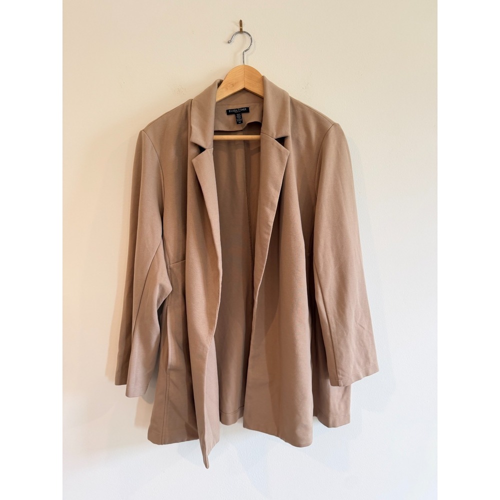 Eileen Fisher Open Front Jacket Women Organic Cotton Beige 2X